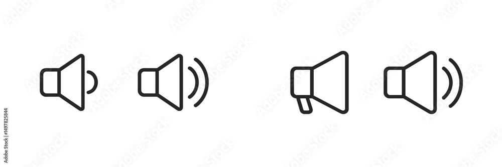 Poster different styles of sound icons representing volume levels and adjustments in a minimalist design