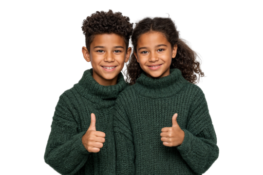 Portrait of a smiling African American siblings showing thumbs up, isolated on transparent background