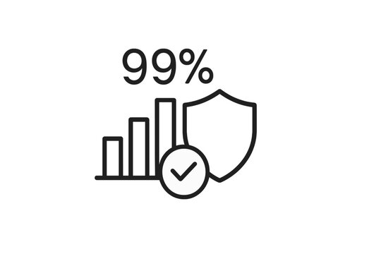 Data security graphic showing protection level at 99 percent with charts indicating performance metrics and trust indicators