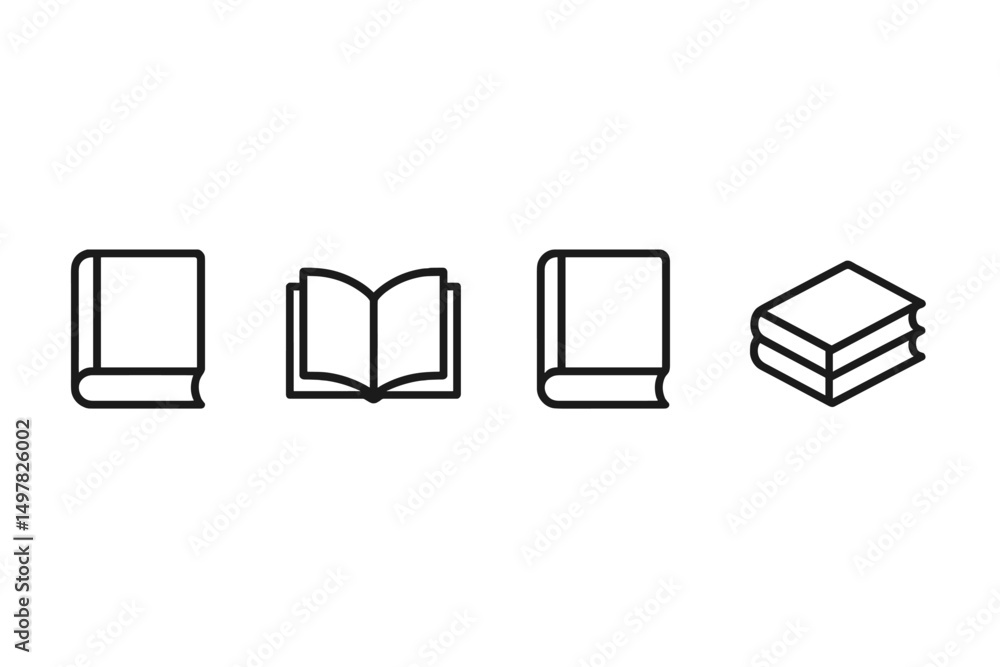 Poster different styles of books with varying orientations and designs displayed in simple line art