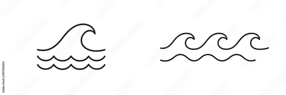 Leinwandbilder simple line art representing waves in two distinct styles, showcasing ocean movement and fluidity