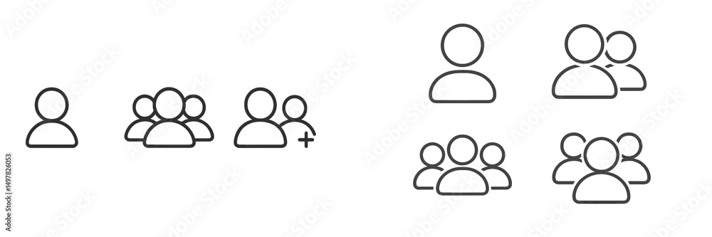 Aufkleber group icons representing collaboration and social interaction among individuals in various configura