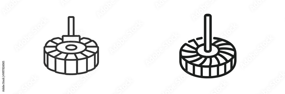 Poster High-quality artistic sketches of a spinning top design in black and white illustrating motion and craftsmanship