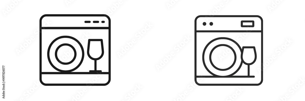 Poster clean dishes and laundry items being represented with simple line art icons at a minimalistic design