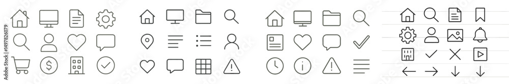 Fototapete Various icons representing digital interface elements designed for user interaction and navigation in an application setup