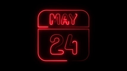 Glowing neon 24 may icon isolated on black background.a neon sign with a calendar that says "24 DAYS". HD Video motion graphic animation