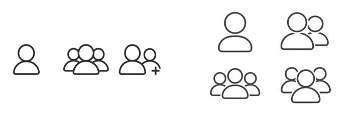 Group icons representing collaboration and social interaction among individuals in various configurations