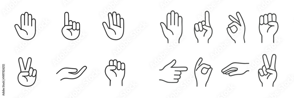 Fototapete many hand gestures arranged in a grid highlighting various signals and meanings in communication