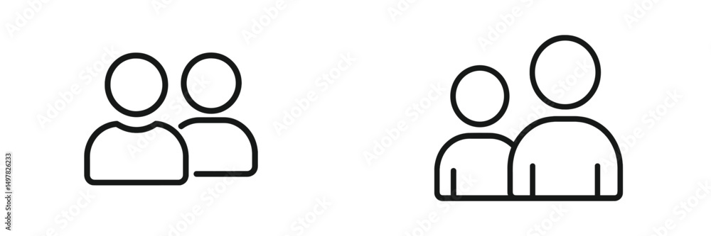 Aufkleber two groups of simple line icons representing people standing close together in a minimalistic style
