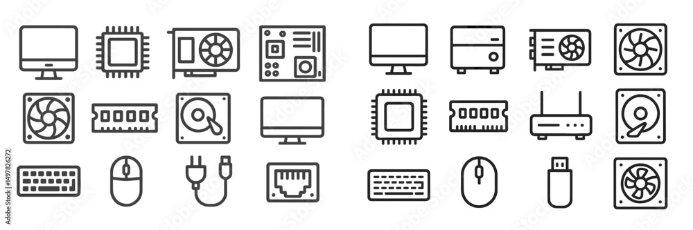 Leinwandbilder collection of computer components and peripherals displayed in a minimalist style on a white backgro