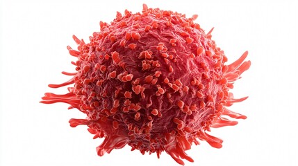 Naklejka premium Vibrant Red Cancer Cell on White Background for Medical Research and Treatment Concepts