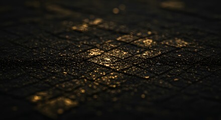 Golden Hour Dew Drops on Dark Textured Surface Abstract Macro Photography