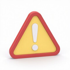 Alert Icon 3D Rendering: Yellow Triangle with Red Border and White Exclamation Point, Warning Sign Concept