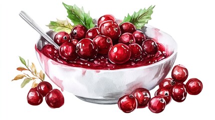 Cranberry sauce watercolor illustration isolated on transparent

