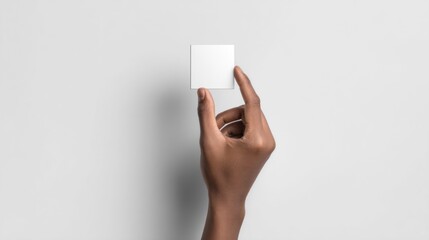 Hand Holding Blank Square Card on Minimalist Background for Customization and Design Concepts