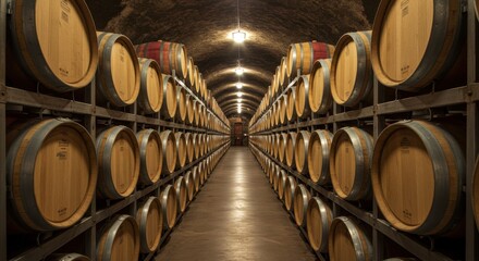 Wine barrels in cellar symbolizing winemaking tradition and aging process