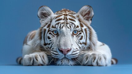 Fototapeta premium Bengal Tiger (Panthera tigris tigris), white form, adult, native in Asia, captive, England, United Kingdom, Europe.