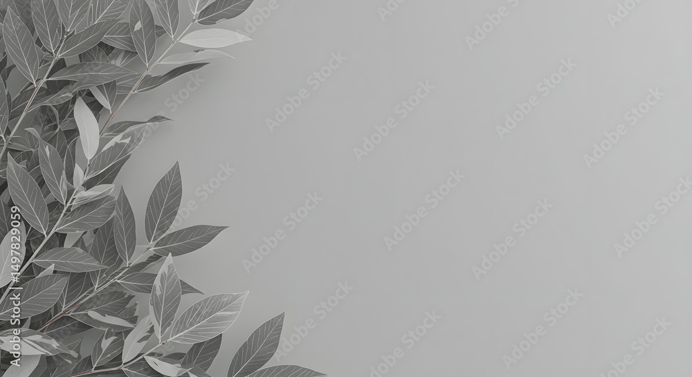 Aufkleber elegant monochrome greenery minimalist botanical flat lay with copy space for text or design element