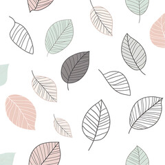 Pastel leaves pattern, seamless design