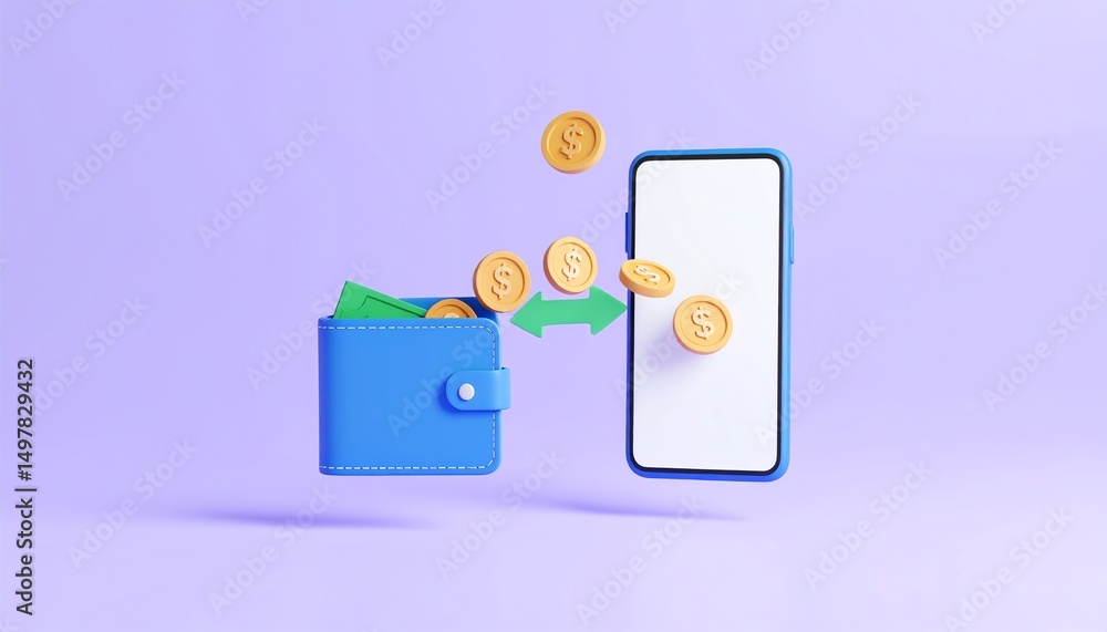 Poster wallet and smartphone with a coin emerging from the wallet highlighting the modern intersection of t