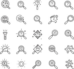 Minimalist and Customizable Icon Set: Distinct Search and Investigation Symbols with Smooth Lines. 