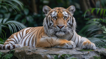 Obraz premium Bengal Tiger (Panthera tigris tigris), white form, adult, native in Asia, captive, England, United Kingdom, Europe.