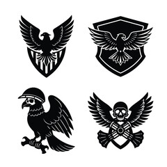 Bald Eagle Gripping USA Banner over Skull Emblem