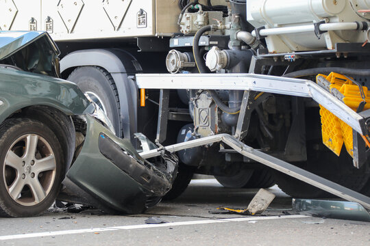 a car crashed into a truck