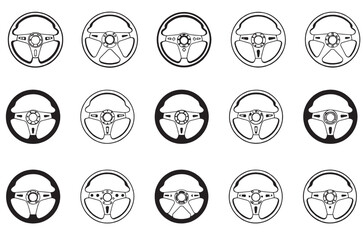 Car Steering wheels vector set, isolated on white background, vector Illustration