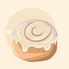 Cartoon cinnamon roll with icing illustration. Sweet treat