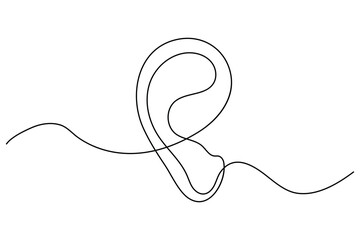 Continuous line drawing of human ear simple outline vector illustration
