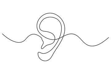 Obraz premium Continuous line drawing of human ear simple outline vector illustration 