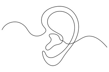 Obraz premium Continuous line drawing of human ear simple outline vector illustration 