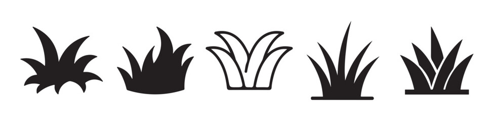 Grass silhouettes collection. Grass field border isolated on a white background