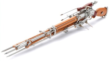 Intricate Steampunk Weapon Design with Wooden and Metallic Elements for Fantasy and Sci-Fi Themes