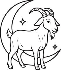 Eid Al Adha Goat Vector Icon, Goat with moon, editable icon
