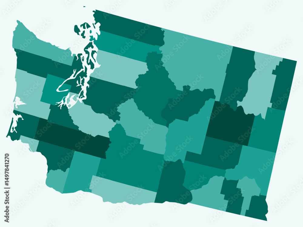 Poster map of washington with counties. just a simple state border map with county division. teal color pal