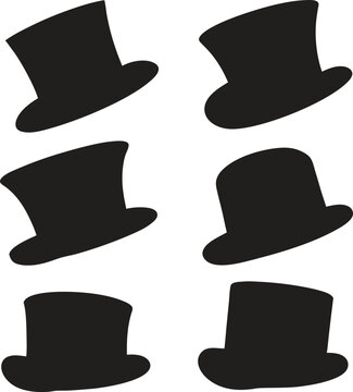 Set of top hat silhouettes, Hand drawn top hat silhouette set, Top Hats Vector illustration