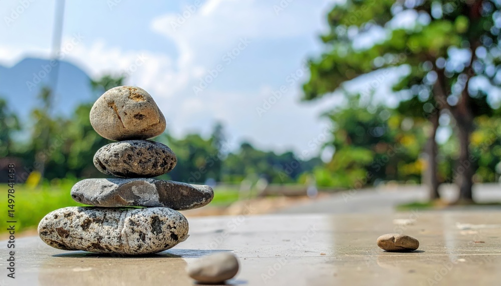 Poster Peaceful Scene with Balanced Rocks Creating a Harmonious Composition