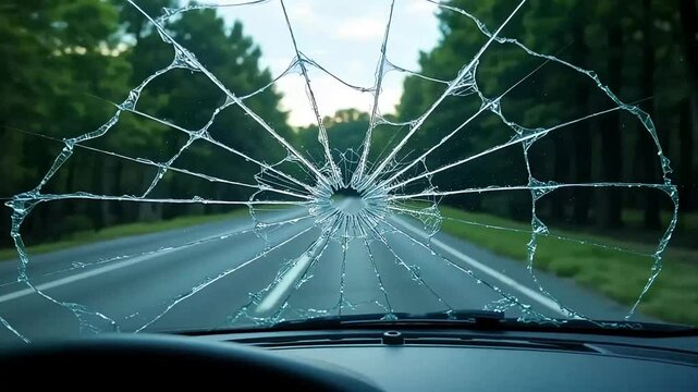 Shattered Windshield Road Trip Car Damage Scenic Drive Broken Glass Auto Accident