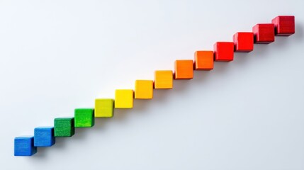 Fototapeta premium Colorful Wooden Blocks Arrangement in a Gradient Display on a White Background