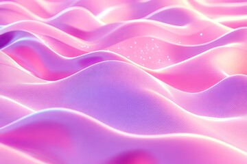 Fototapeta premium A dynamic abstract representation of flowing waves, illuminated by a sprinkle of twinkling particles, showcases vibrant shades of purple and pink in a mesmerizing visual effect