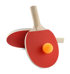 Ping pong rackets and ball isolated on white