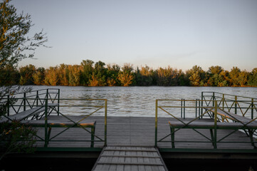 Pier with wooden decking and metal railings