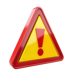 3d red and yellow warning triangle sign isolated on transparent background