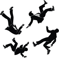  Set of 4 falling people silhouettes