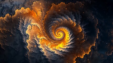 Abstract fractal art spiral galaxy nebula cosmic cloud golden yellow swirl space wallpaper background design