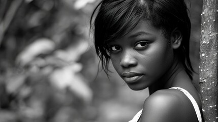 black and white portrait of a young woman