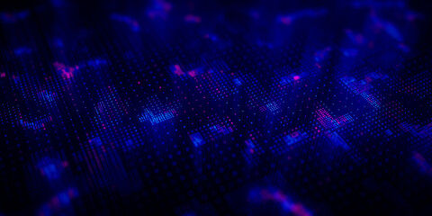 Big Data clusters complex graph. Quantum computing patterns. Cyber space of AI technology neural connections. Futuristic graph. Digital information presentation. 