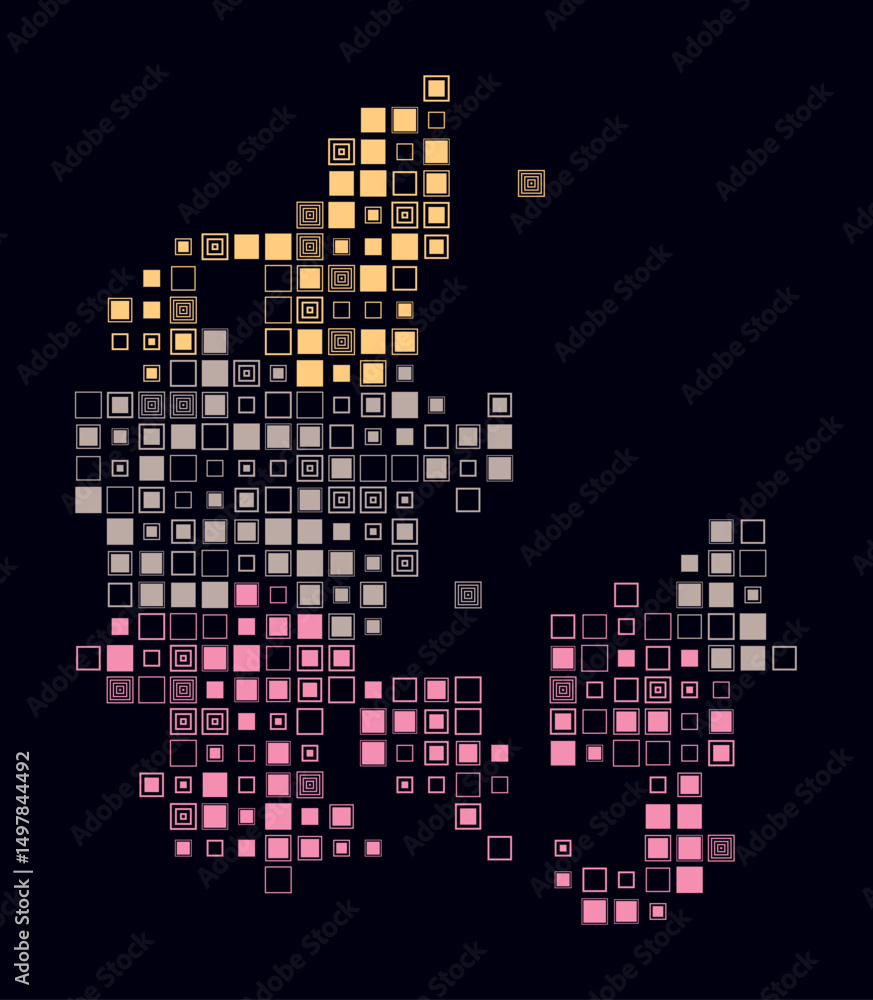 Poster denmark, shape of the country build of colored cells. digital style map of the denmark on dark backg